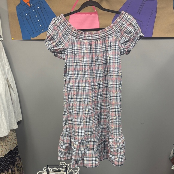 Anthropologie Pink Plaid Smocked Neck Button-Front Dress - Picture 4 of 4